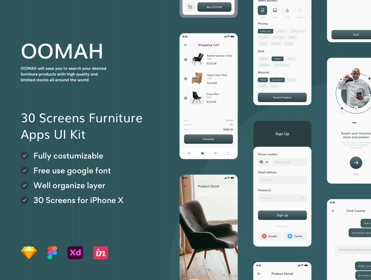 30屏高质量家具采购平台应用UI设计套件 Oomah – Furniture Apps UI KIT插图1