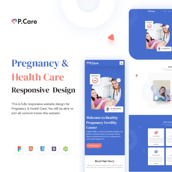 孕妇健康医疗护理PC无线动态响应现代创意设计模板源文件加源码 Pcare - Pregnancy & Health Care