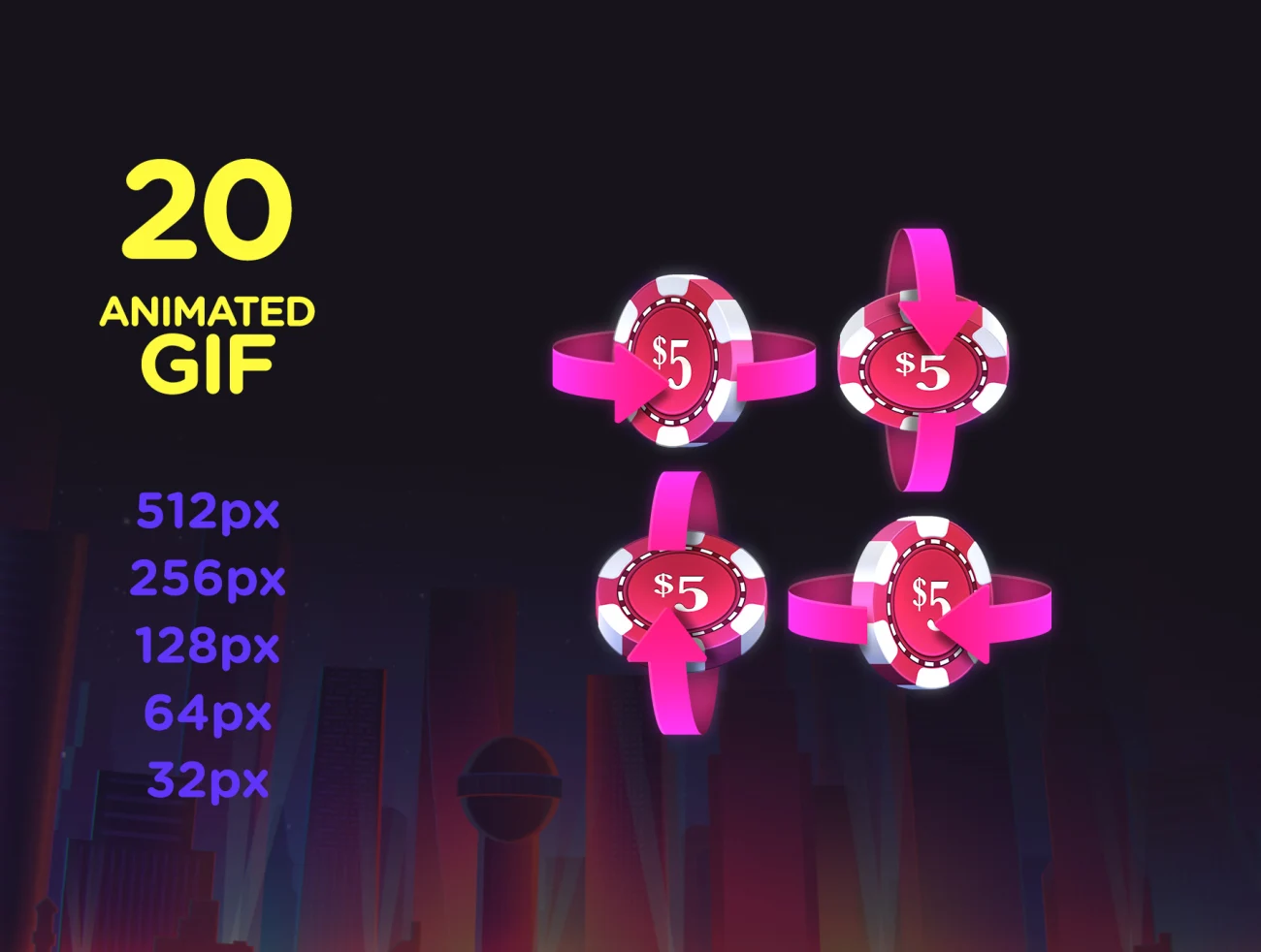 30款5元红色筹码3D动画图标合集 Poker Chip Pack 4插图7
