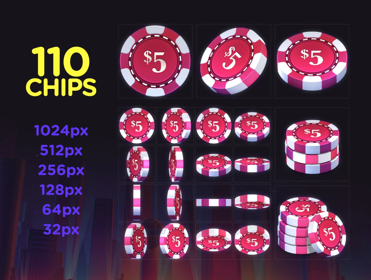 30款5元红色筹码3D动画图标合集 Poker Chip Pack 4插图9