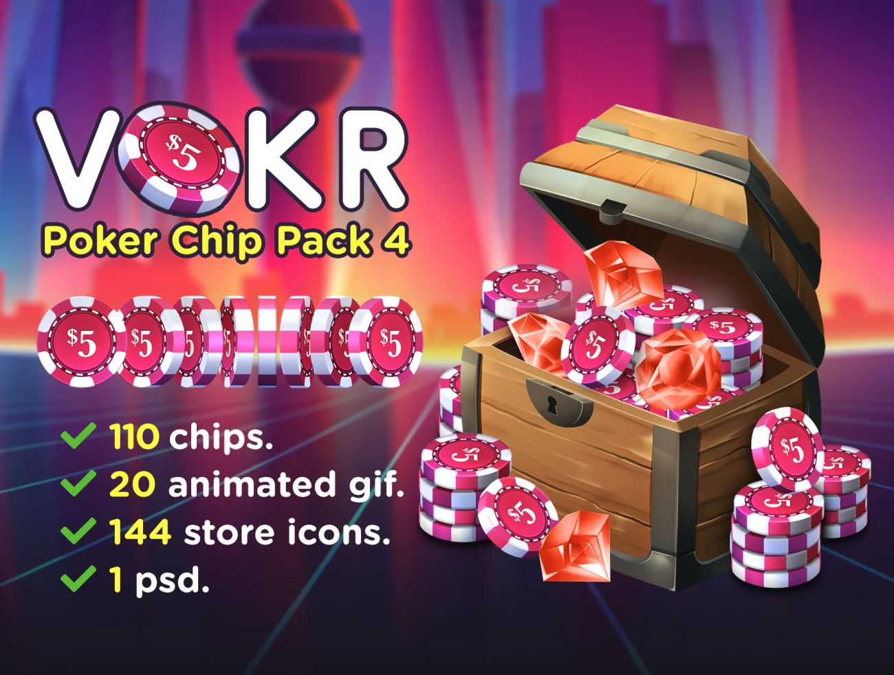 30款5元红色筹码3D动画图标合集 Poker Chip Pack 4插图1