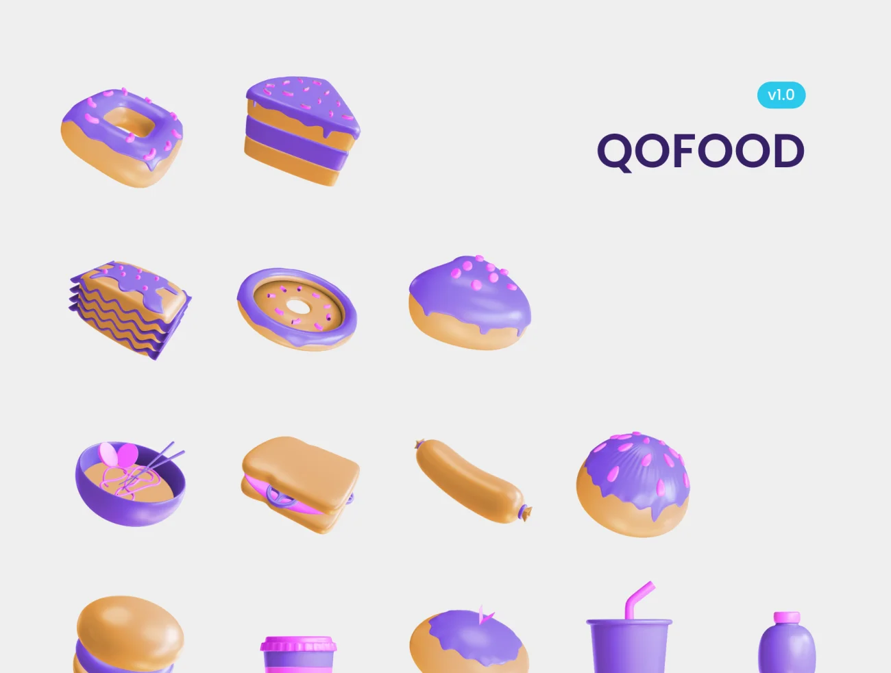 30款食品饮料3D图标方便自定义修改 QOFOOD 3D Food and Drink Icons插图11