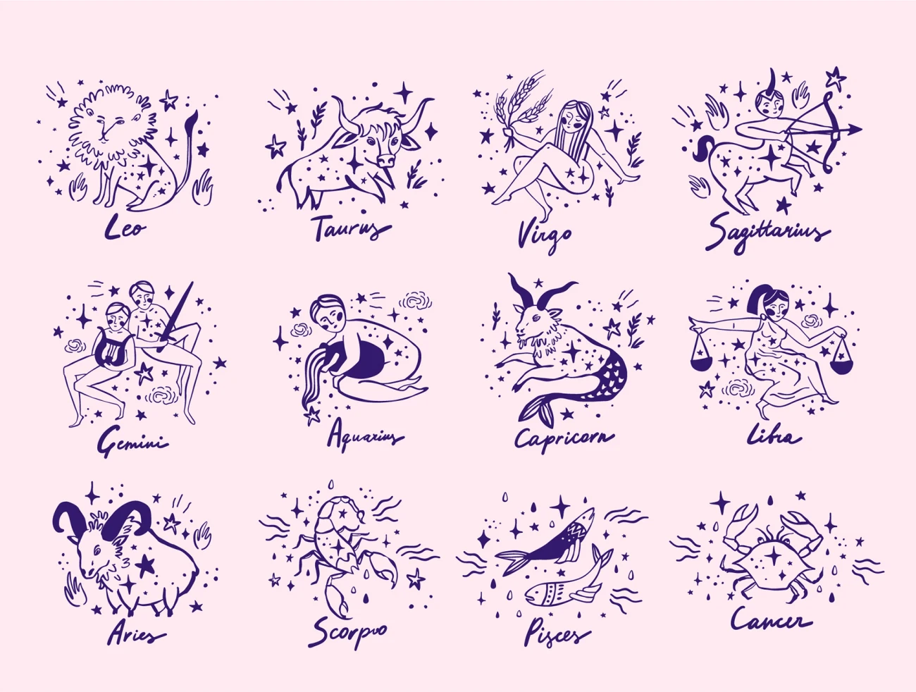 24款星座占星术矢量插画合集 Set of Astrology Illustrations插图11