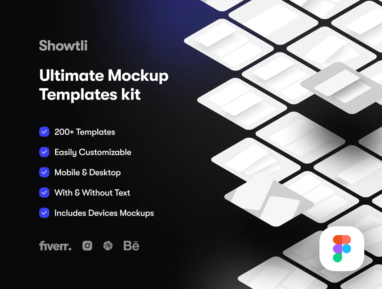200套预设样机展示模板支持dribble behance Instagram Fiverr Showtli – Ultimate Smart Mockup Templates Kit插图1