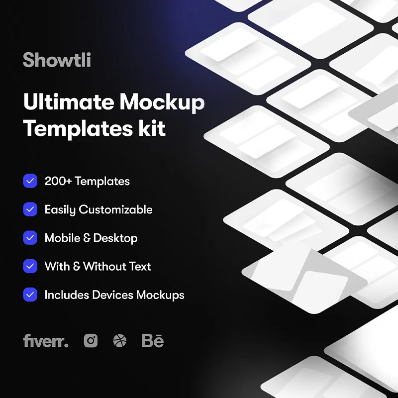 200套预设样机展示模板支持dribble behance Instagram Fiverr Showtli – Ultimate Smart Mockup Templates Kit插图13