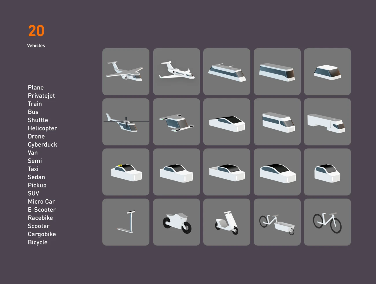 20款简约3D交通工具汽车大巴飞机摩托模型图标套件 Transportation Kit插图5