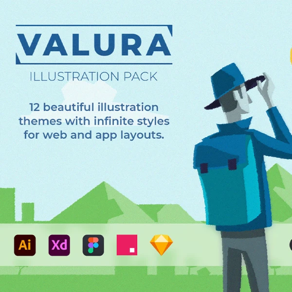 96款12场景UI起始页矢量人物旅游运动插图合集 Valura Illustration Pack