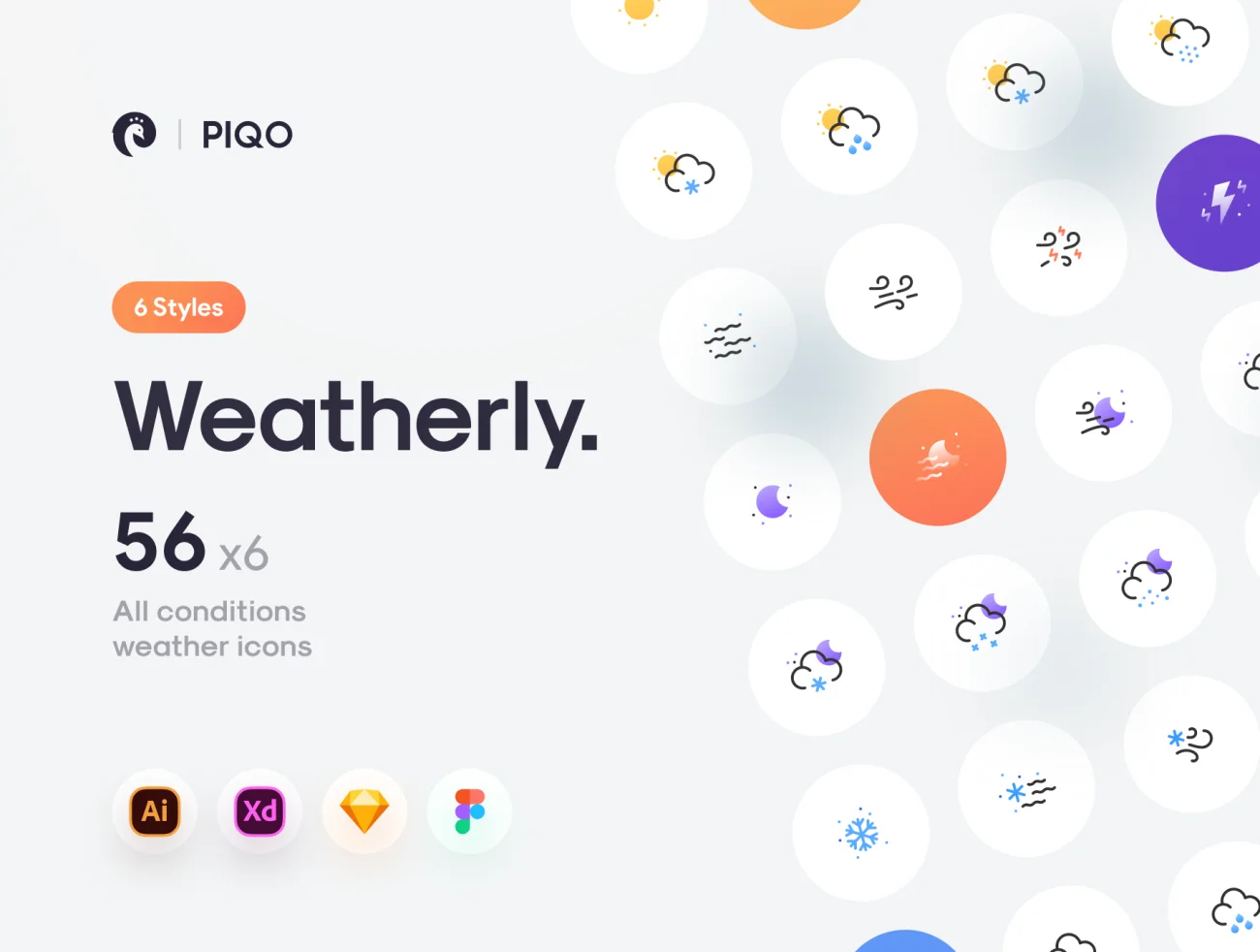 300个扁平化天气图标 Weatherly Flat – 300+ Weather icons插图1