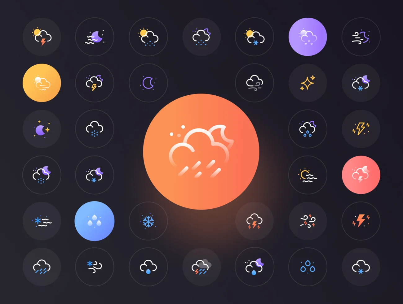 300个扁平化天气图标 Weatherly Flat – 300+ Weather icons插图3