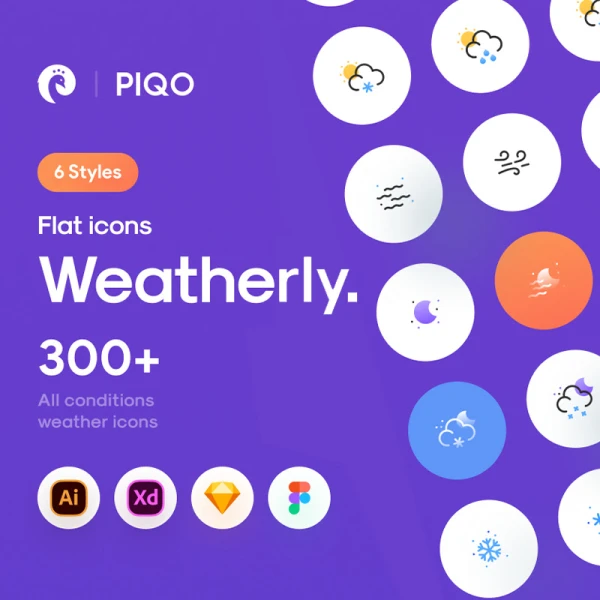 300个扁平化天气图标 Weatherly Flat - 300+ Weather icons