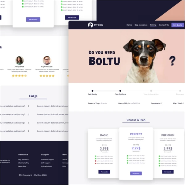 dog insurance website ui design动物保险网站UI设计模板