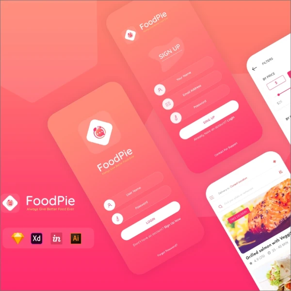 food app concept foodpie美食外卖点餐应用UI设计套件