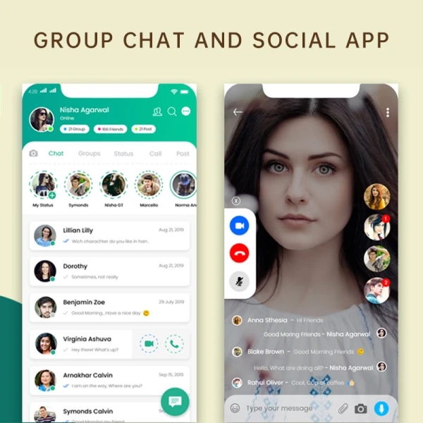 社交聊天视频通话应用设计界面 group chat and social app