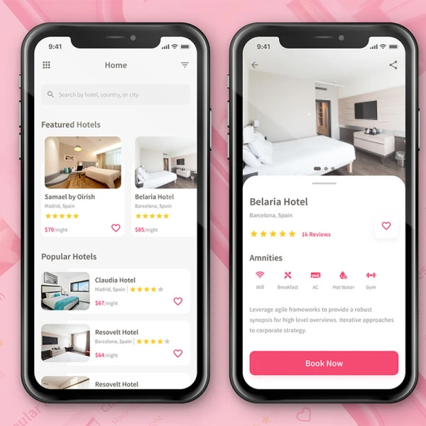 酒店预订应用UI kit hotel booking app concept
