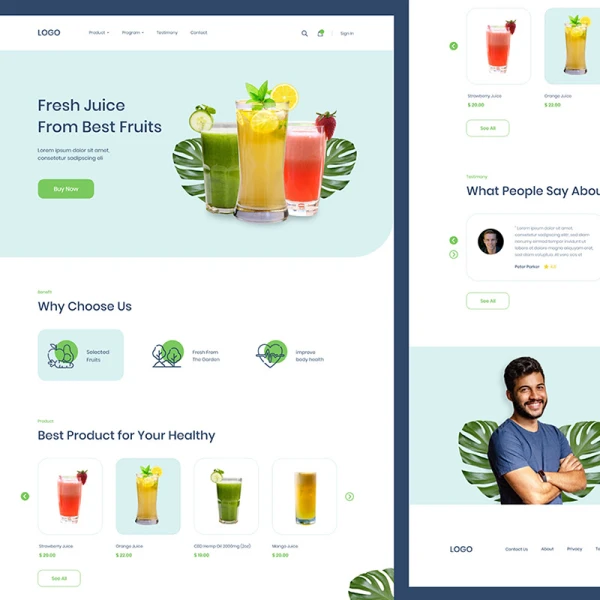 果汁奶茶饮料产品展示网站设计模板 juice website landing page