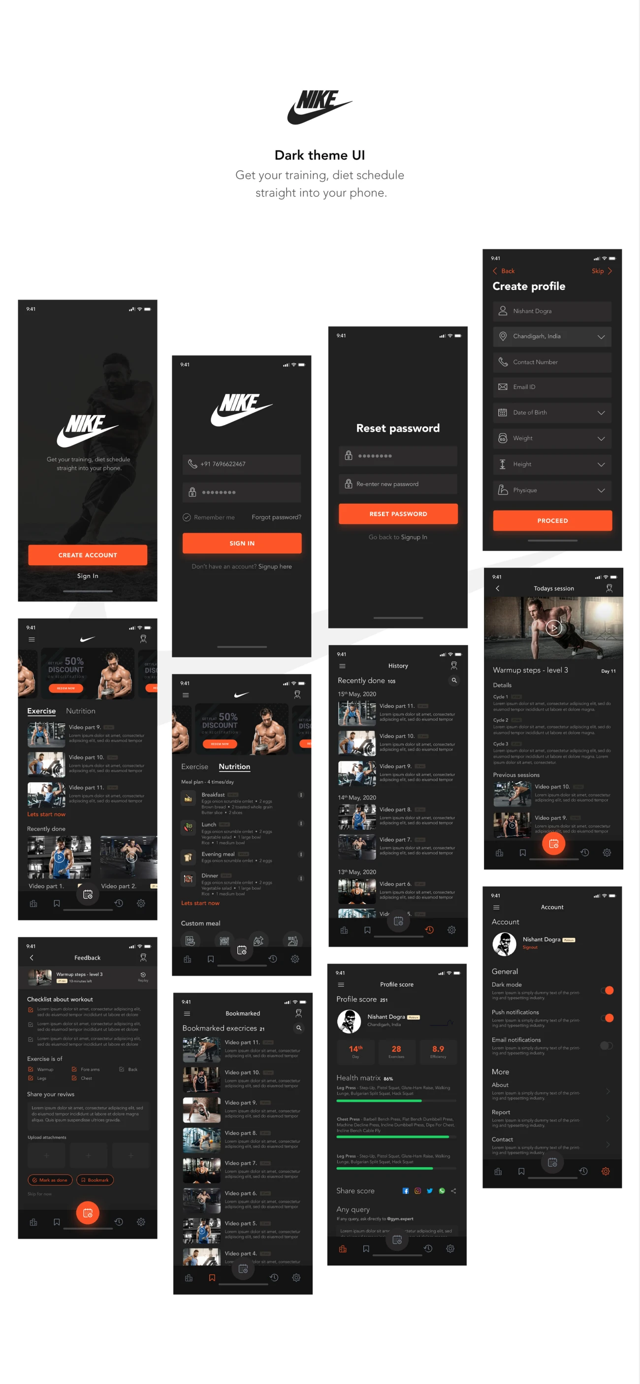 耐克运动体育锻炼app手机UI重构设计套件 nike workout app redesign challenge插图1