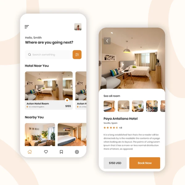 酒店房间预订手机应用UI界面设计素材 online hotel room booking mobile app ui