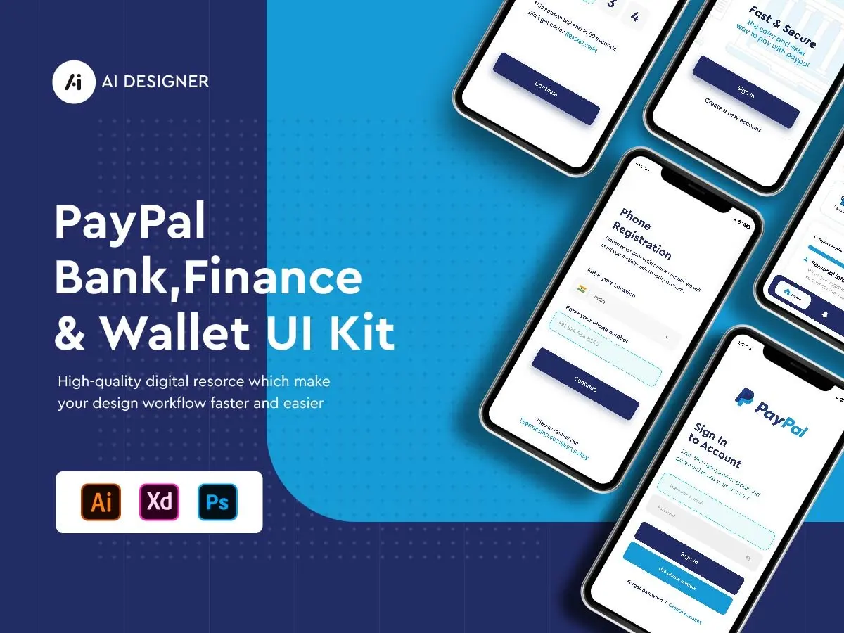 金融理财在线支付银行基金交易手机应用UI设计套件 paypal bank finance wallet app design ui kit插图1