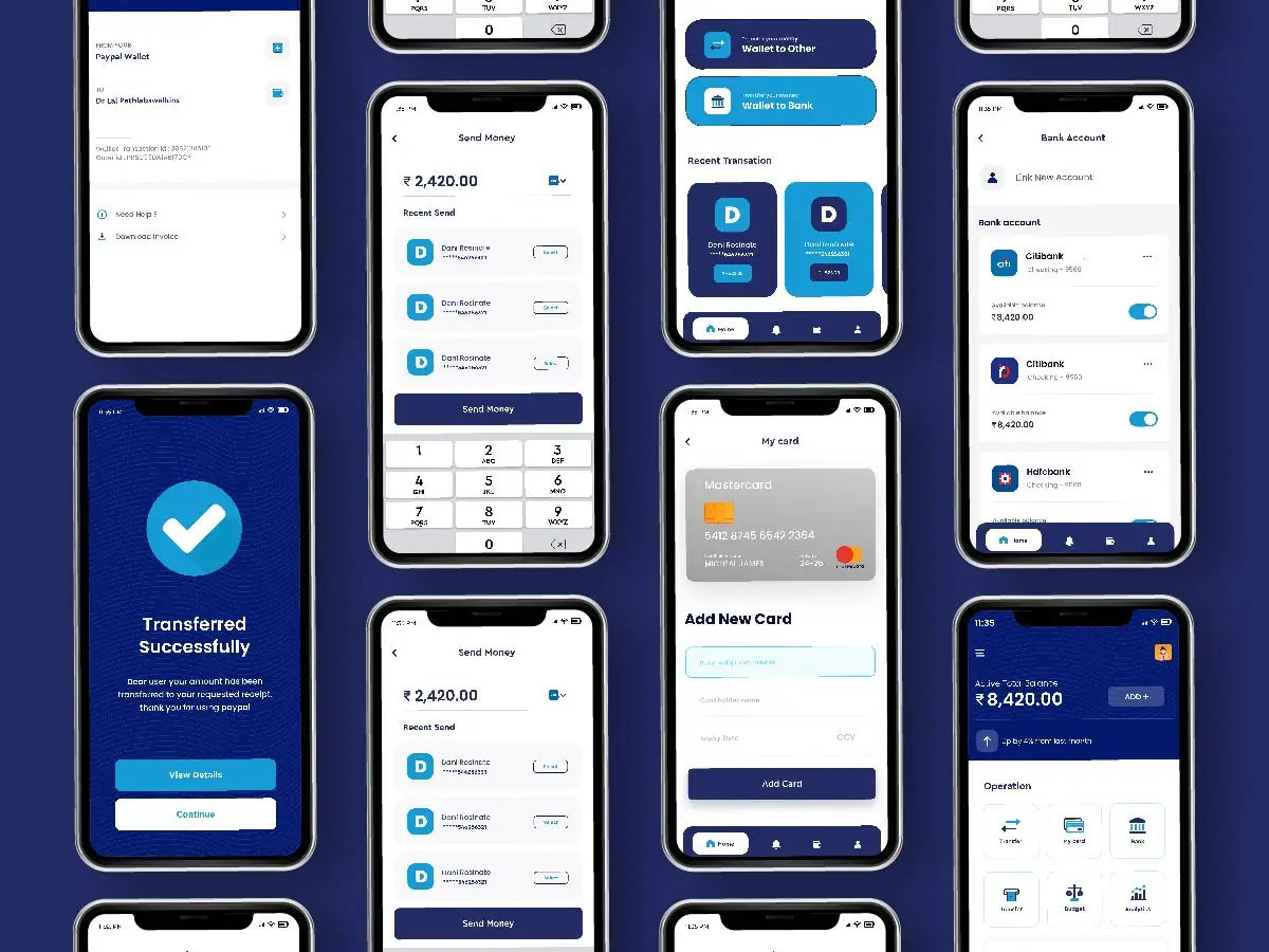 金融理财在线支付银行基金交易手机应用UI设计套件 paypal bank finance wallet app design ui kit插图7