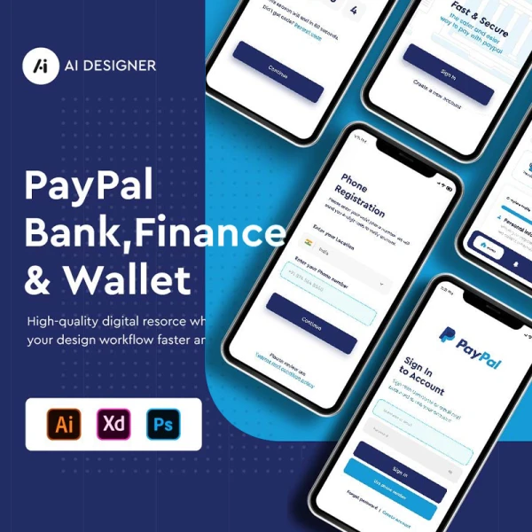 金融理财在线支付银行基金交易手机应用UI设计套件 paypal bank finance wallet app design ui kit