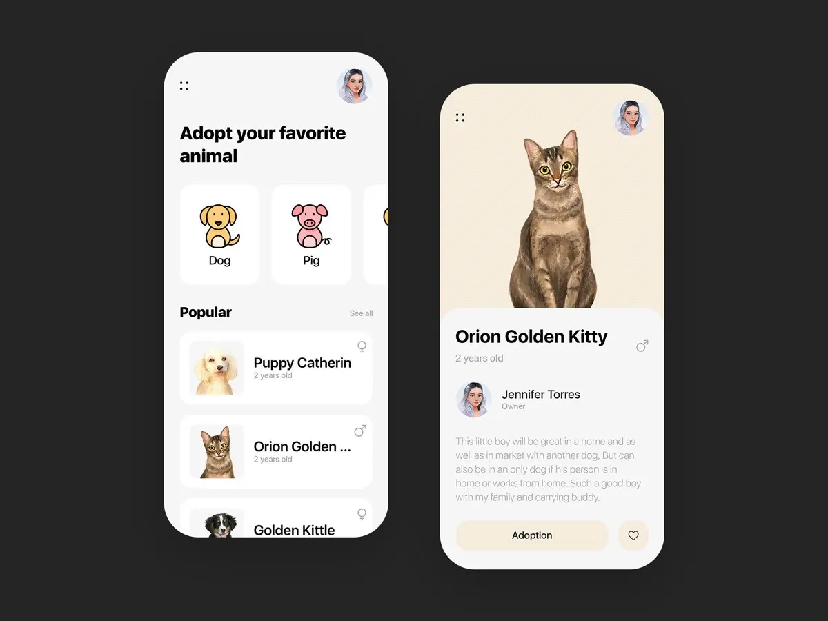 宠物百科护理诊所手机应用UI设计模板 pet s care app插图1