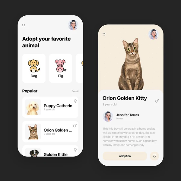 宠物百科护理诊所手机应用UI设计模板 pet s care app