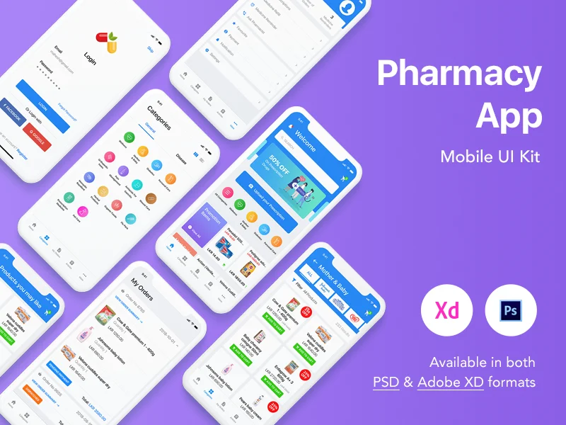 在线药店手机应用UI设计套件 pharmacy mobile application ui kit插图1