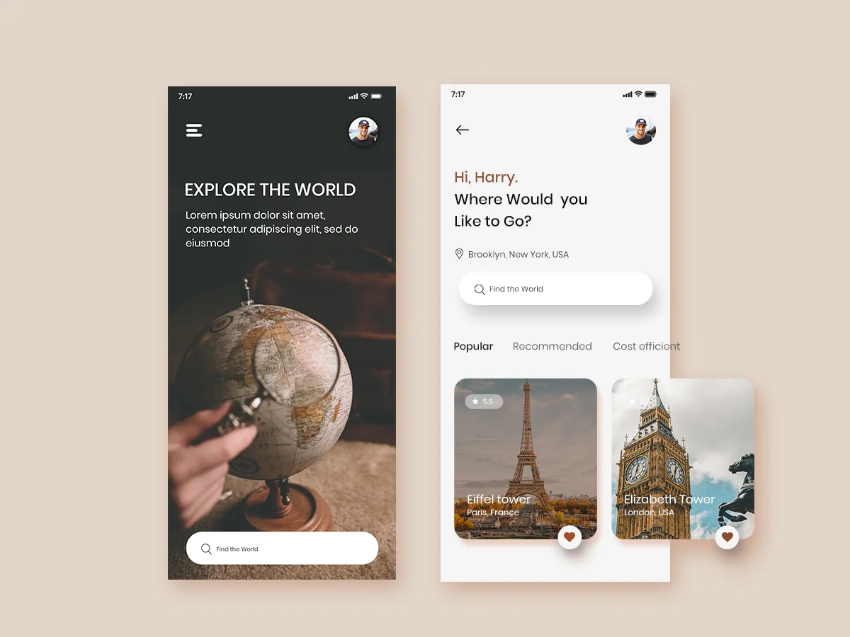 旅游热门景点推荐应用UI设计模板 travel app concept插图1