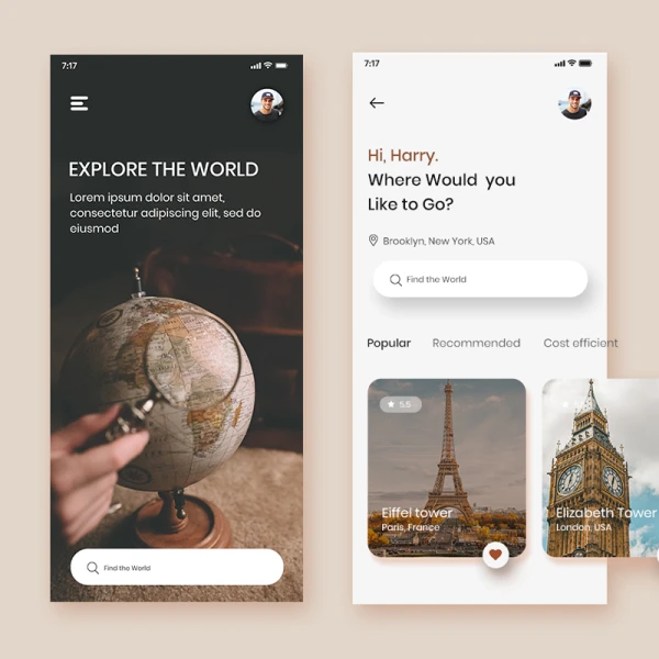 旅游热门景点推荐应用UI设计模板 travel app concept