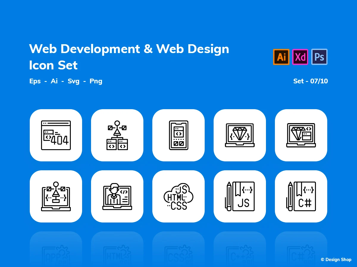 网站开发前端后端点色线条图标合集 web development and web design icon set outline 07 10插图1