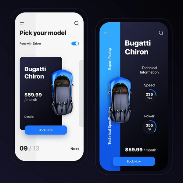 租车应用UI创意界面设计模板car rental app
