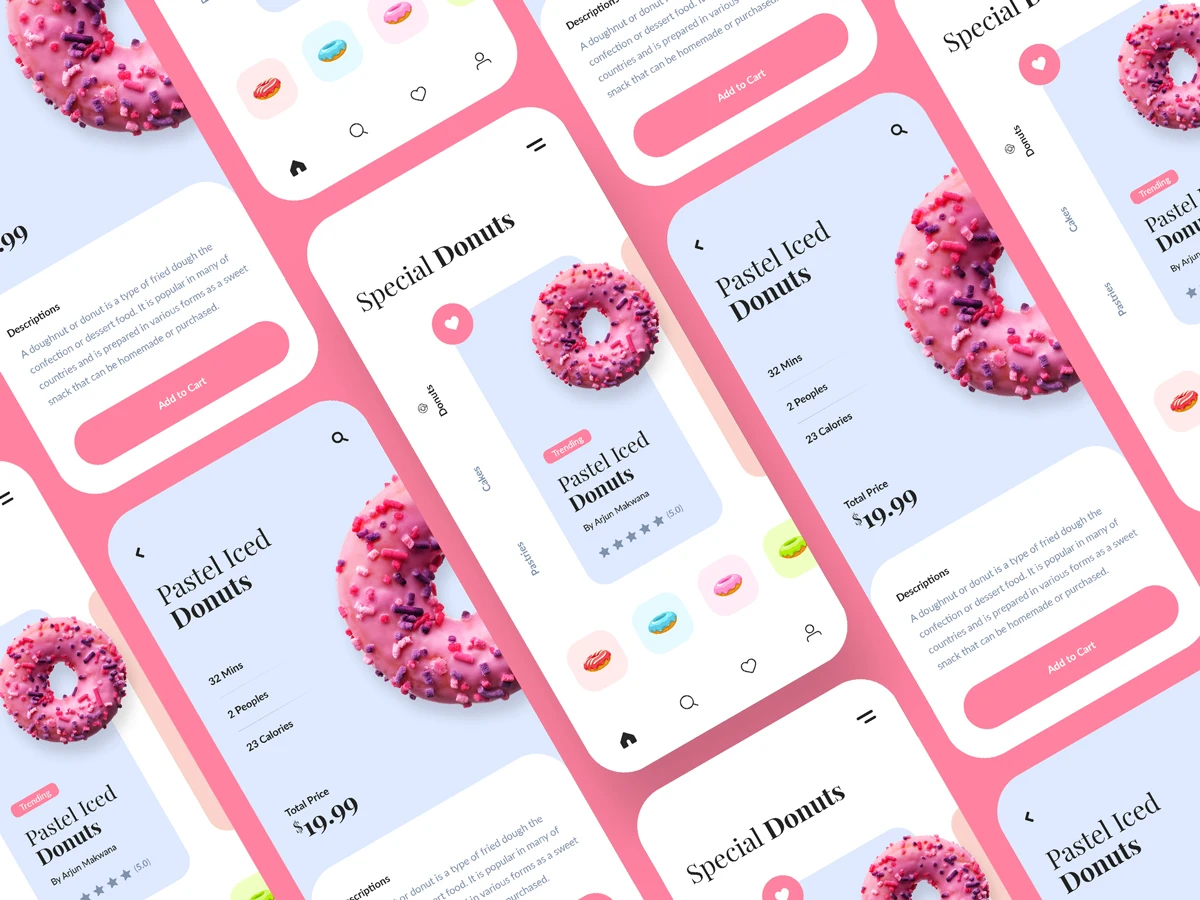 甜甜圈甜食食品产品展示应用UI设计模板donuts mobile app插图1