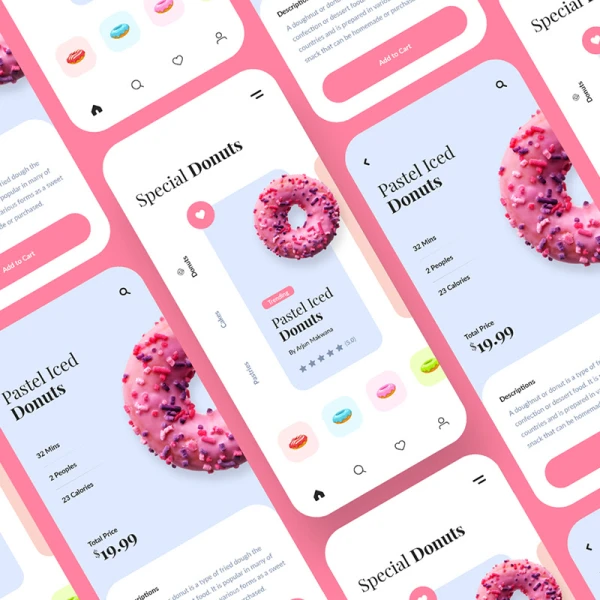 甜甜圈甜食食品产品展示应用UI设计模板donuts mobile app