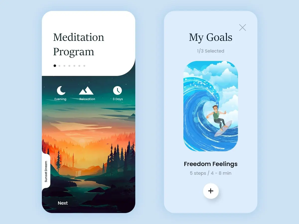 冥想锻炼放松精神应用UI设计exercise app concept插图1