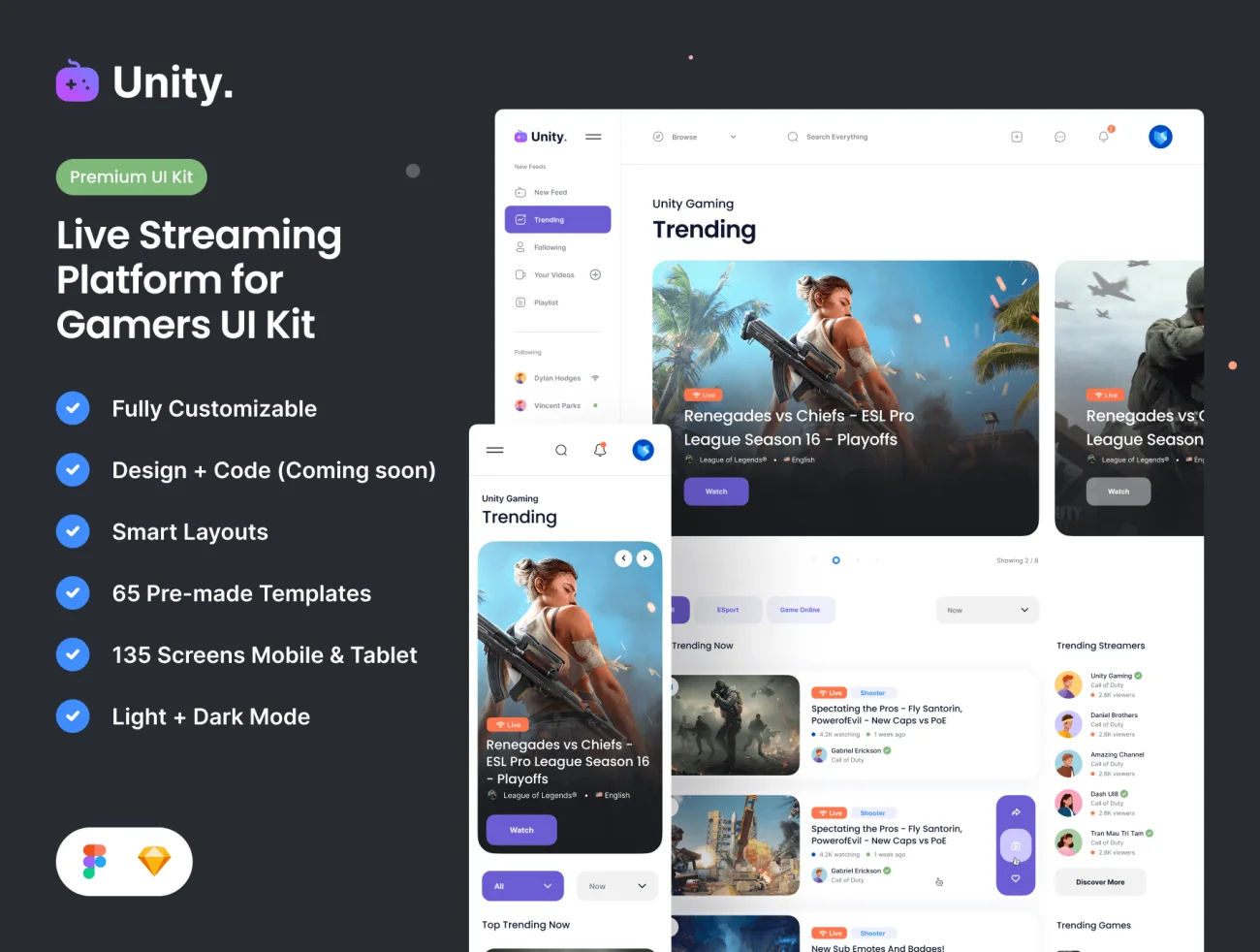 65屏Unity游戏仪表板UI设计套件 Unity Dashboard Kit — Gaming插图1