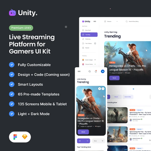 65屏Unity游戏仪表板UI设计套件 Unity Dashboard Kit — Gaming