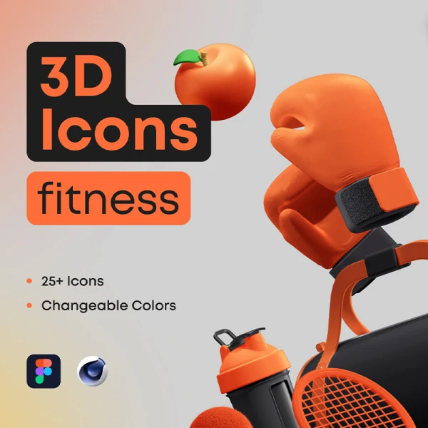 25个运动健身器械设备体育3D图标 3D Icons Pack - Fitness