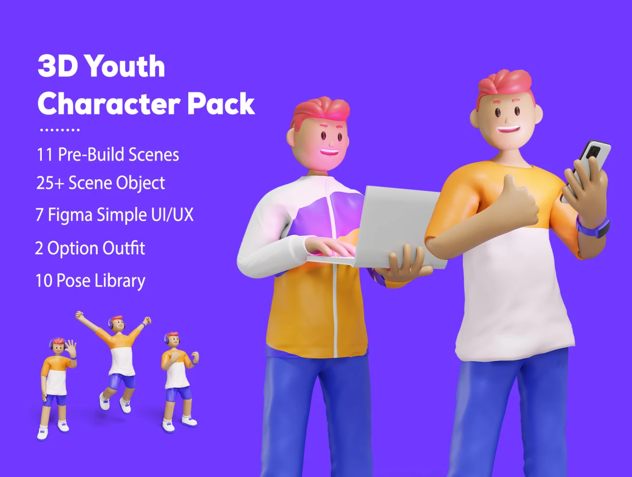 14个青年角色娱乐生活相关3D图标插图包 3D Web Illustration – Youth Character Pack插图1