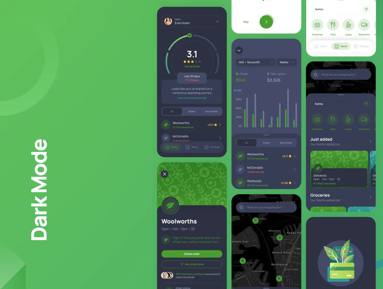 45屏绿色环保品牌公司手机应用设计套件 Carbonery Mobile UI Kit插图3