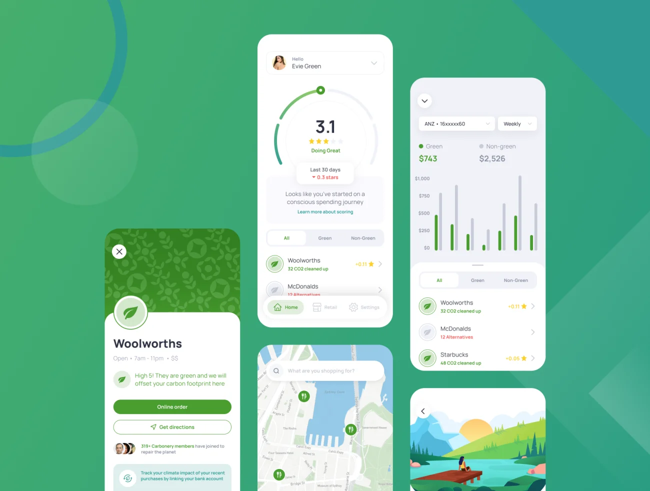 45屏绿色环保品牌公司手机应用设计套件 Carbonery Mobile UI Kit插图9