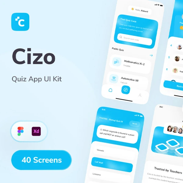 40屏考试测验摸底考试应用设计套件 Cizo - Quiz App UI Kit