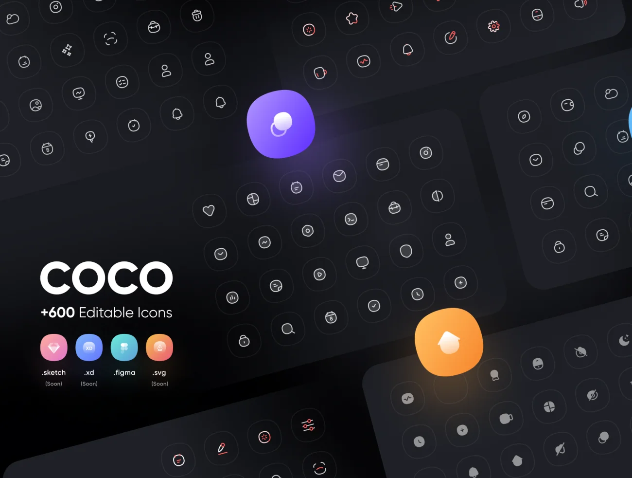 300款方便编辑的圆角常用必备图标库 COCO icon pack +600 Editable icons插图1
