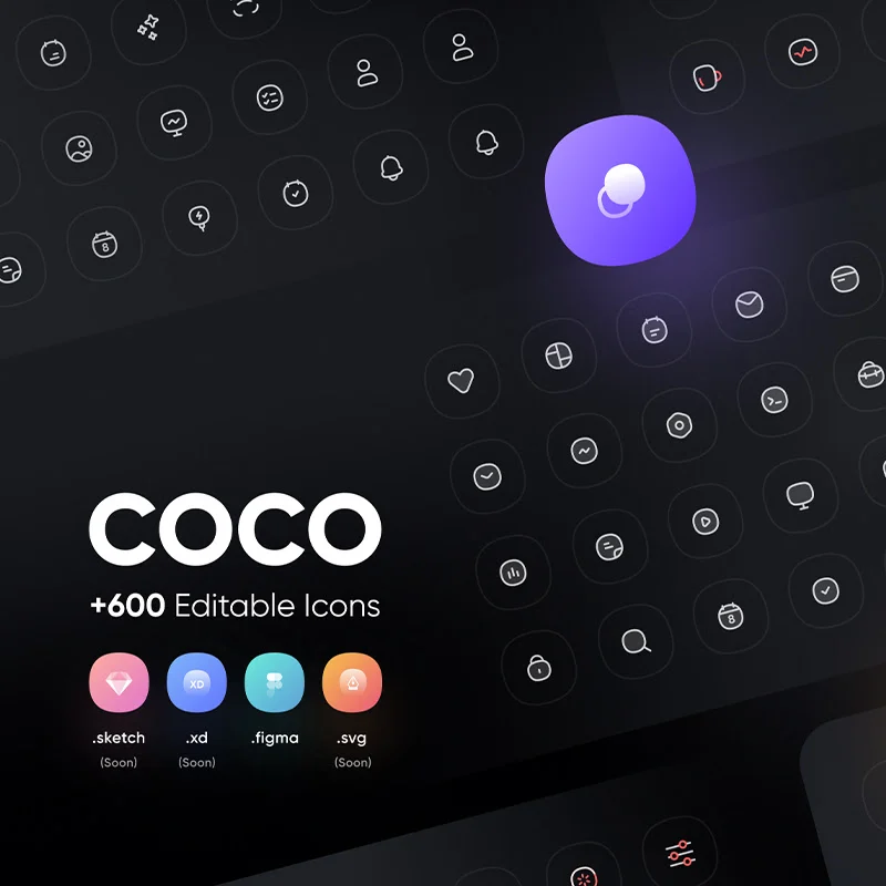 300款方便编辑的圆角常用必备图标库 COCO icon pack +600 Editable icons缩略图到位啦UI