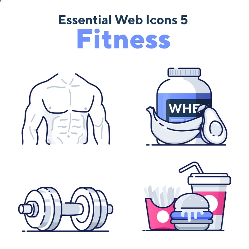 150个健身房锻炼运动器械设备网页应用必备图标 Essential Web Icons Volume 5缩略图到位啦UI