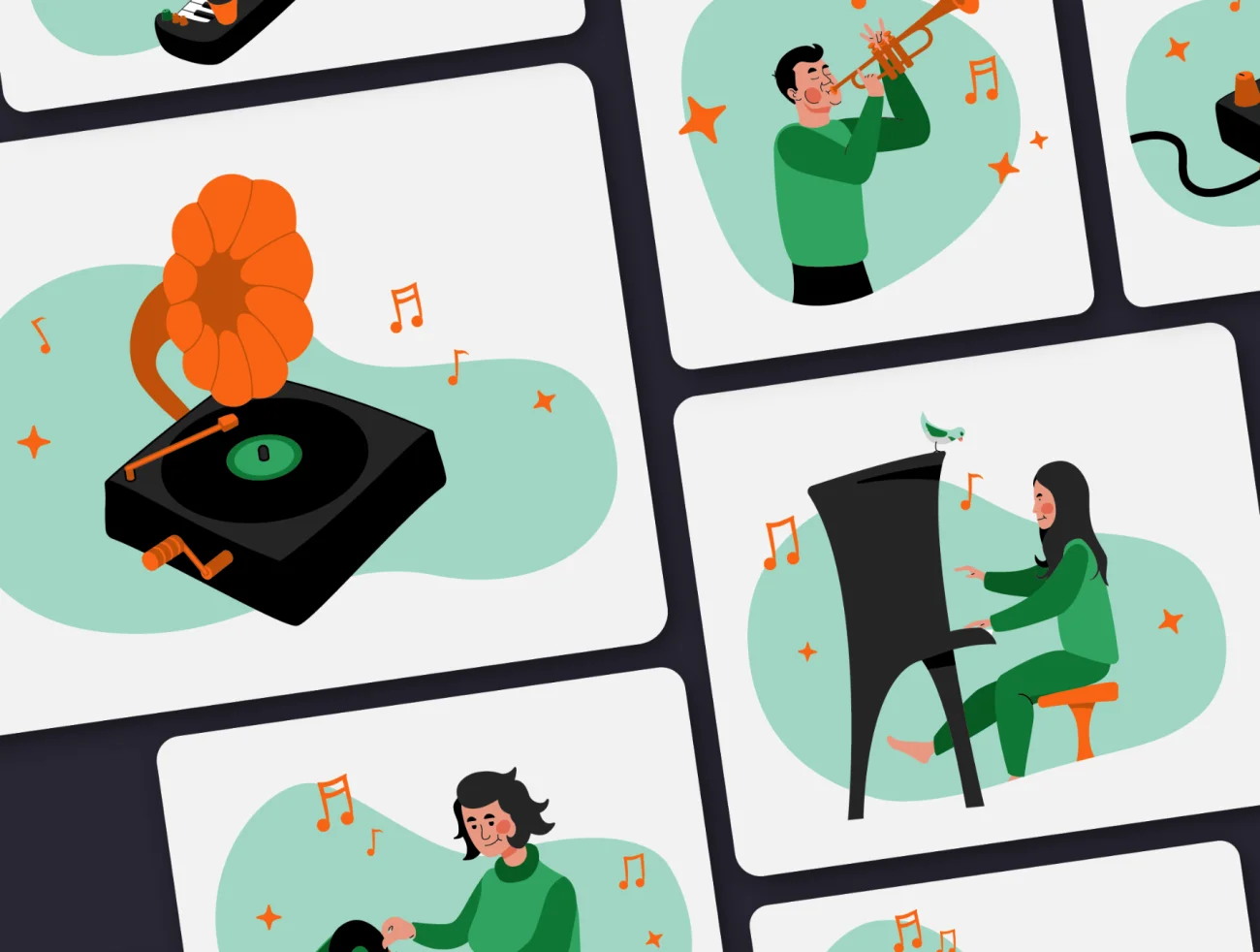 12款现代扁平化人物演奏音乐插图素材 Music illustrations插图3