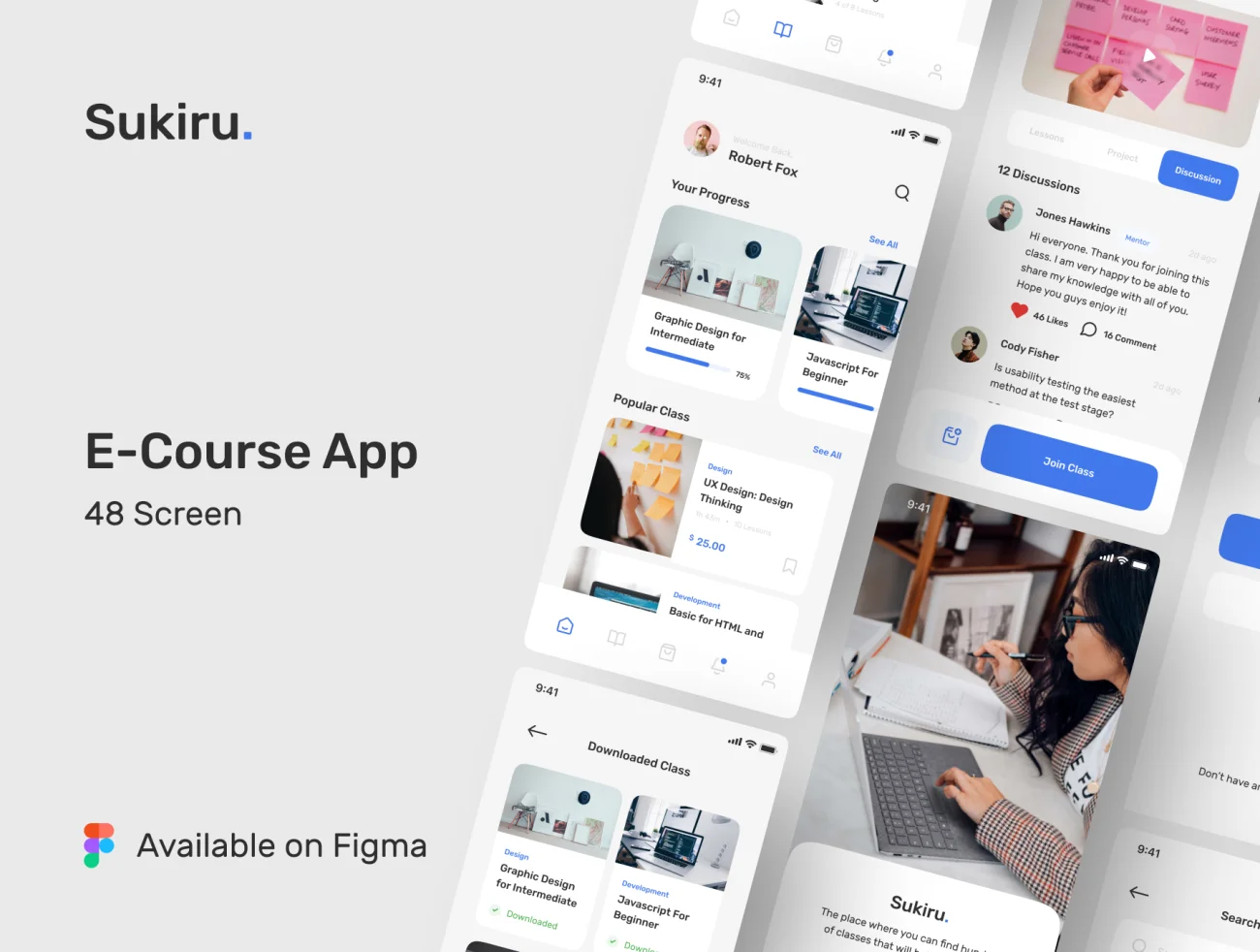 40屏完整版网课在线学习ios应用程序UI套件 Sikiru – E-Course App UI Kit插图1