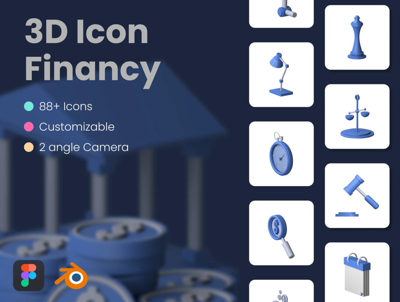 80个商业金融可自定义2角度3D图标合集 3D Financy Icon插图1