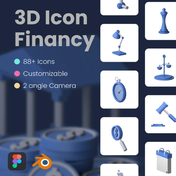 80个商业金融可自定义2角度3D图标合集 3D Financy Icon