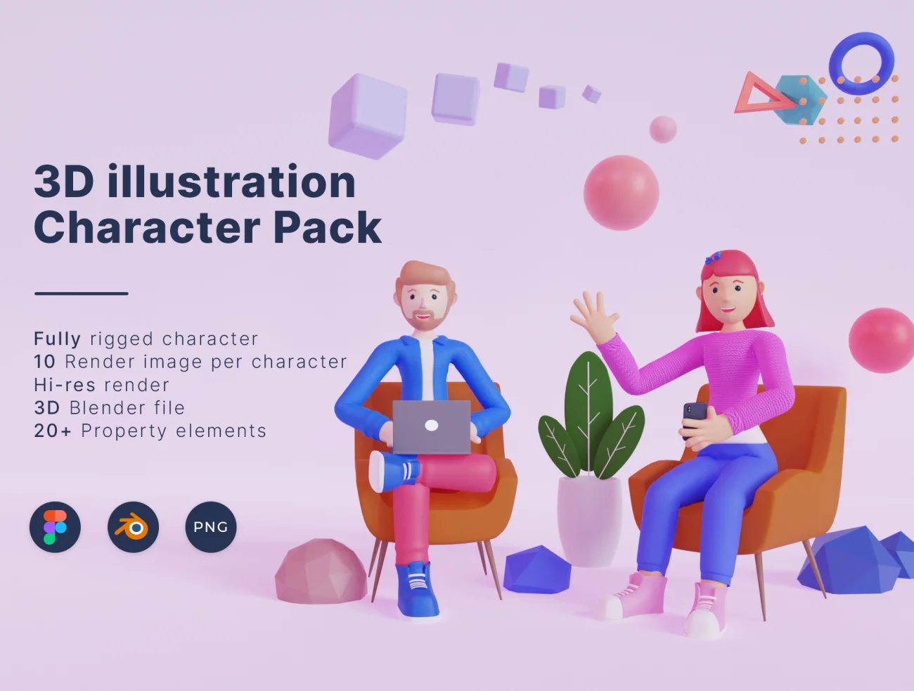 20款3D人物角色姿势场景自定义插画合集 3D Illustration Character Pack插图1