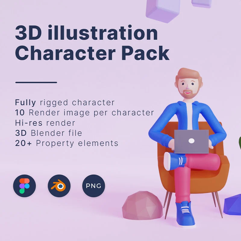 20款3D人物角色姿势场景自定义插画合集 3D Illustration Character Pack缩略图到位啦UI